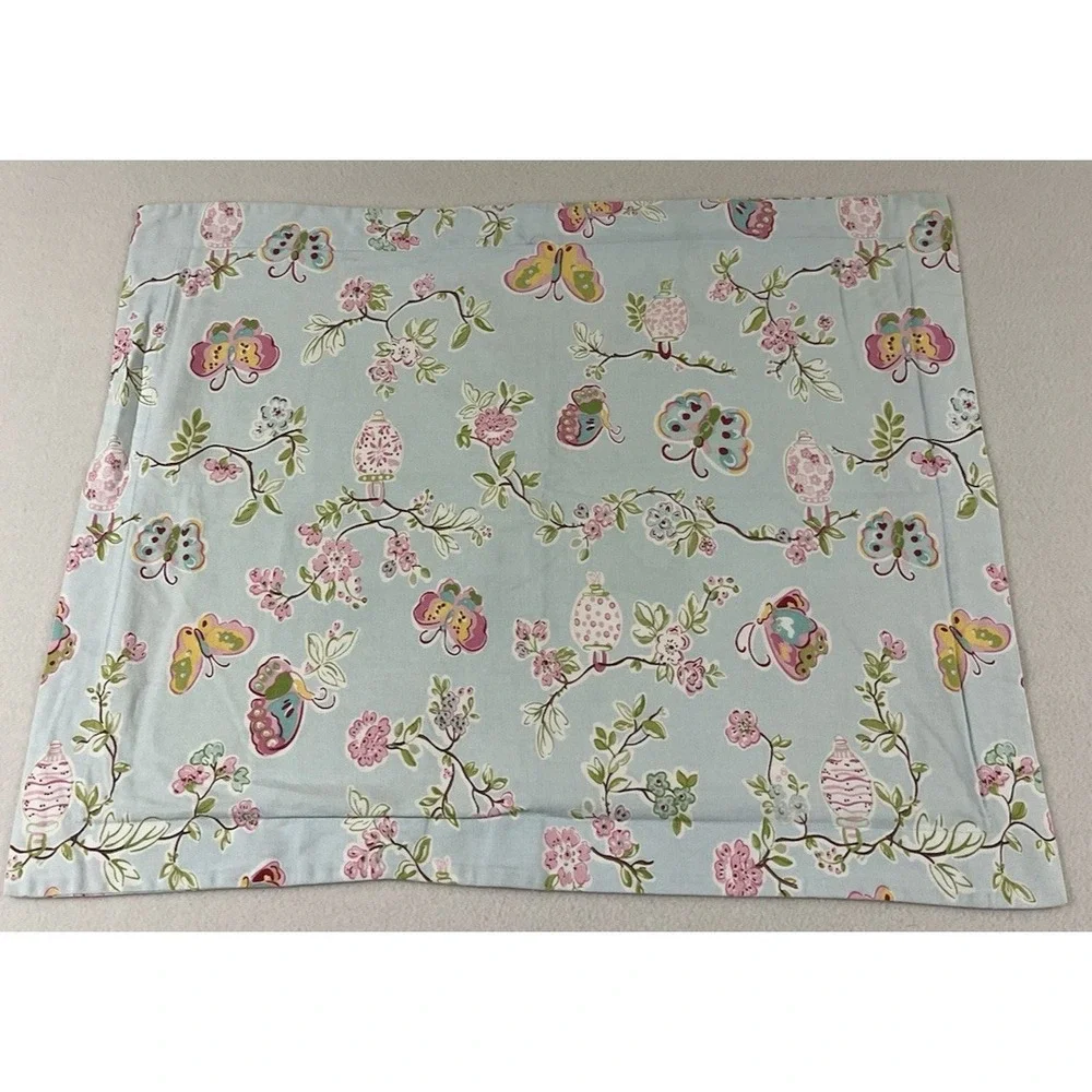 Pottery Barn Kids Leela Standard Sham Sky Blue Floral Butterfly Cotton ONE Flaws